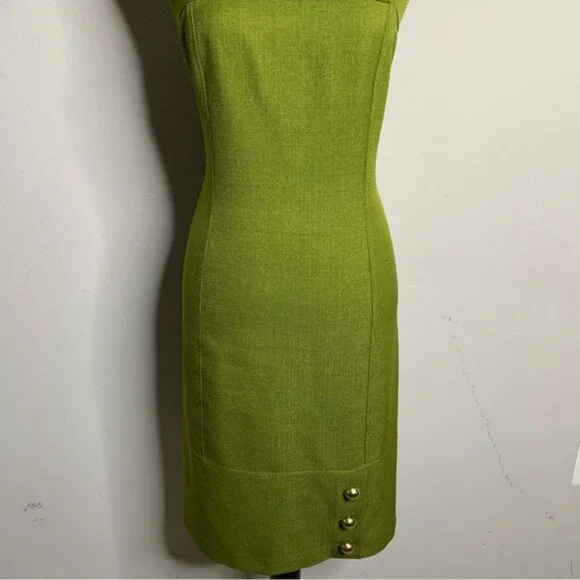 David Meister Olive Green Button Detail Sheath Dress - Picture 7 of 14